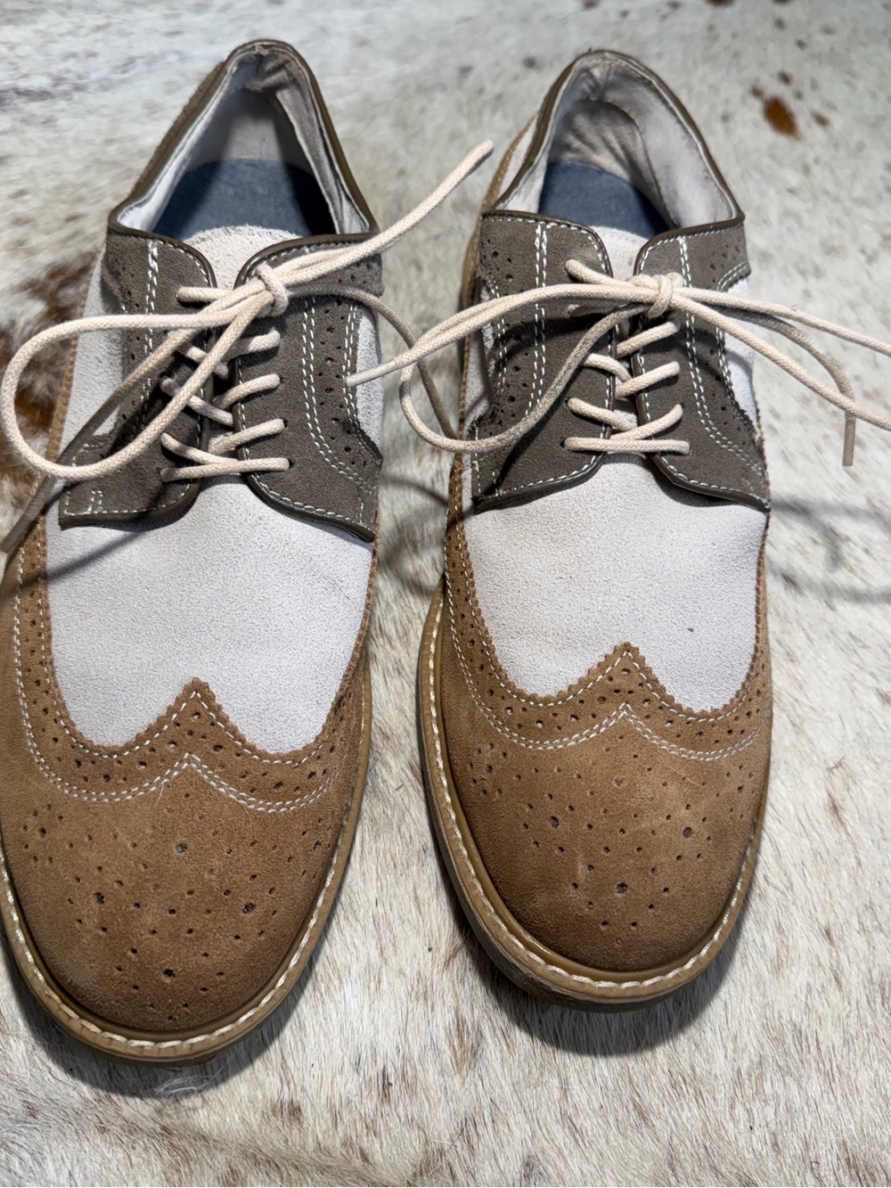 Men's GH BASS & Co Two-Tone Suede Wingtip Oxfords in Brown and Gray